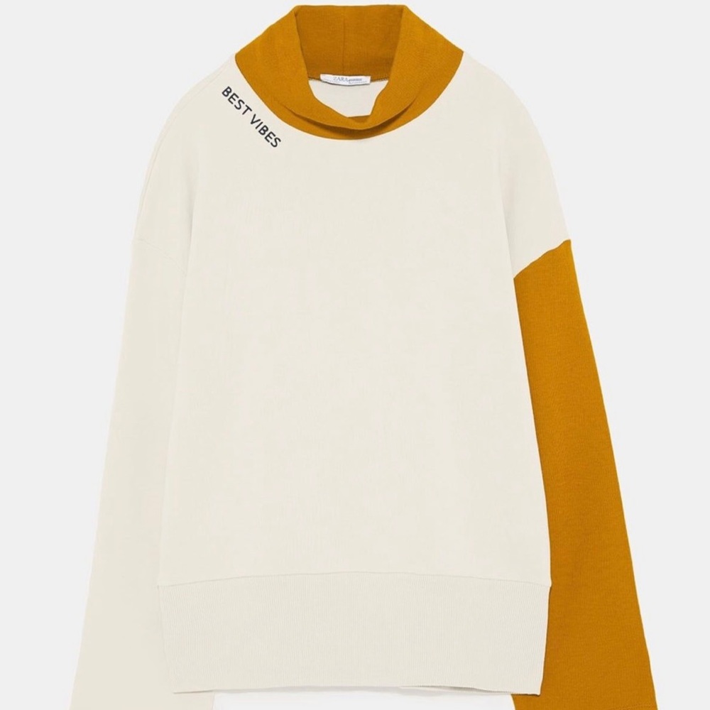 Zara ‘best vibes’ cream and mustard turtleneck sweatshirt size S - Picture 2 of 5